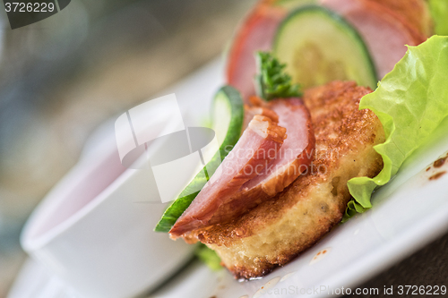 Image of Cheese pancakes with ham