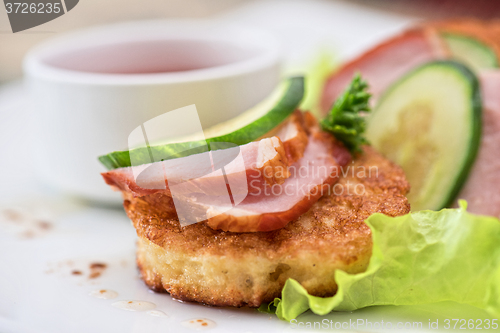 Image of Cheese pancakes with ham