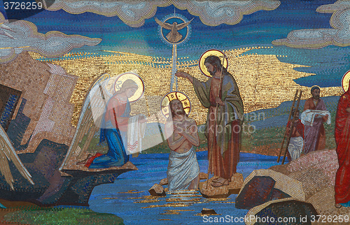Image of Religion. Mosaic of Saints. Orthodox church in Kirowograd Ukraine