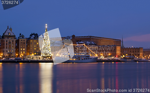 Image of Stockholms old city with christmas tree