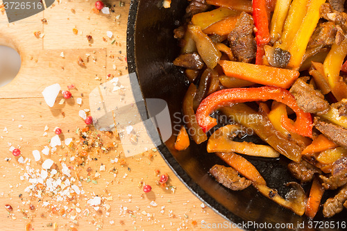 Image of Grilled pork. herbs in frying pan