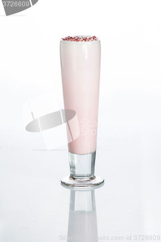 Image of Pink cocktail decorated with marshmallow isolated on white background