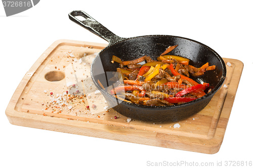 Image of Grilled pork. herbs in frying pan