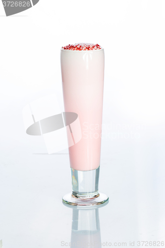 Image of Pink cocktail decorated with marshmallow isolated on white background