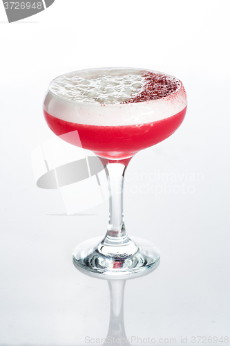 Image of Pink cocktail decorated with marshmallow isolated on white background