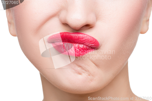 Image of Sexy beautiful red lips isolated on white background. close-up