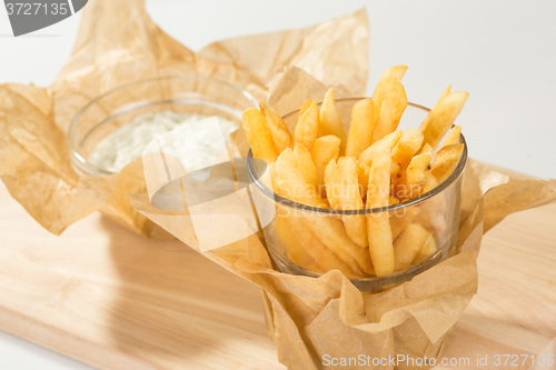 Image of Fried potato chips in the glass 