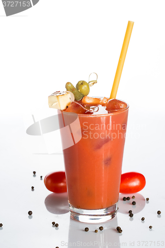 Image of bloody mary cocktail on a white background