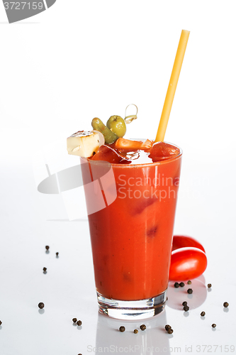 Image of bloody mary cocktail on a white background