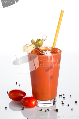 Image of bloody mary cocktail on a white background