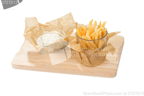 Image of Fried potato chips in the glass 
