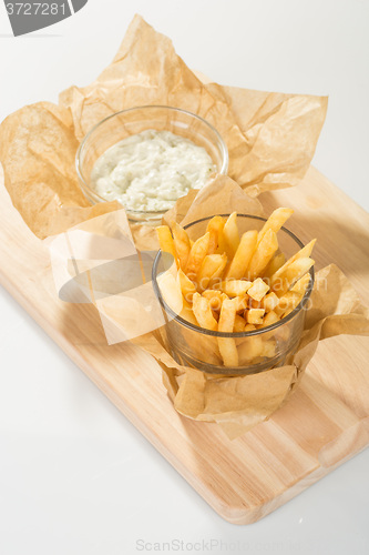 Image of Fried potato chips in the glass 