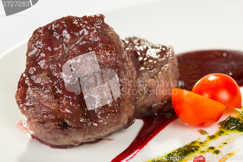 Image of Grilled steaks and vegetables