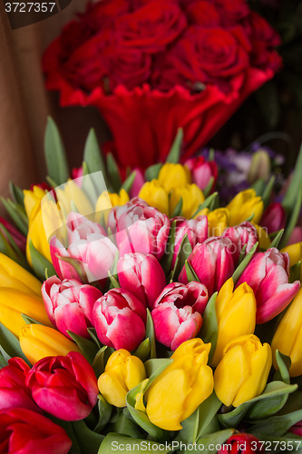 Image of red and yellow tulips 