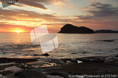 Image of Summer sunrise views across to Lion island, Australia