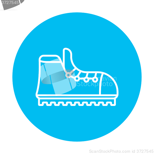 Image of Hiking boot with crampons line icon.