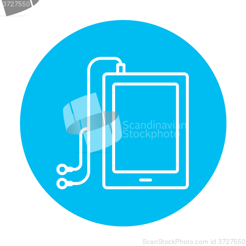 Image of Tablet with headphones line icon.