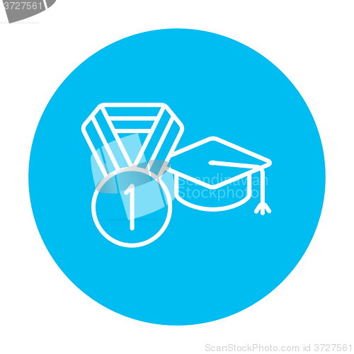 Image of Graduation cap with medal line icon.