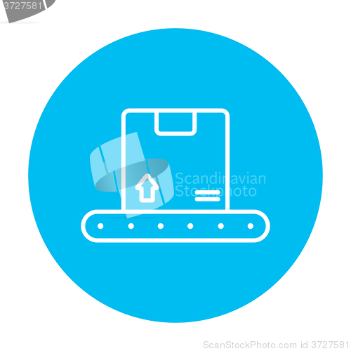 Image of Conveyor belt for parcels line icon.