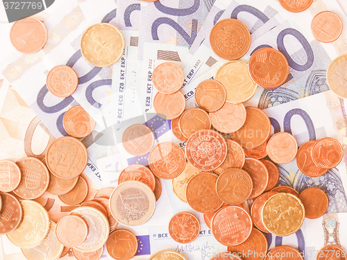 Image of  Euros coins and notes vintage