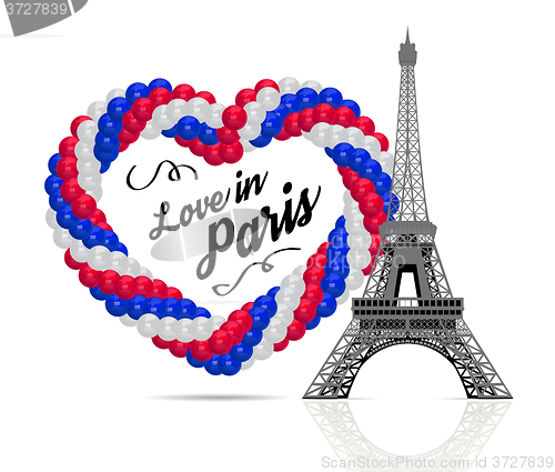 Image of Balloons in the shape of a heart in the colors of the flag of France