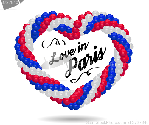 Image of Balloons in the shape of a heart in the colors of the flag of France. Vector