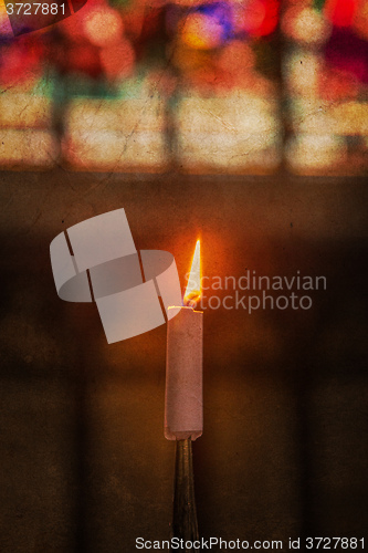 Image of Candle burning in church - Vintage dirty look