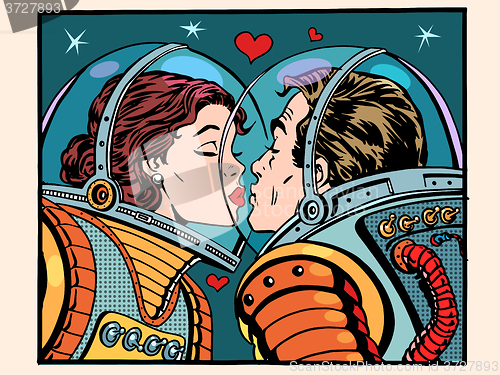 Image of Kiss space man and woman astronauts