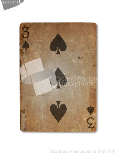 Image of Very old playing card, three of spades