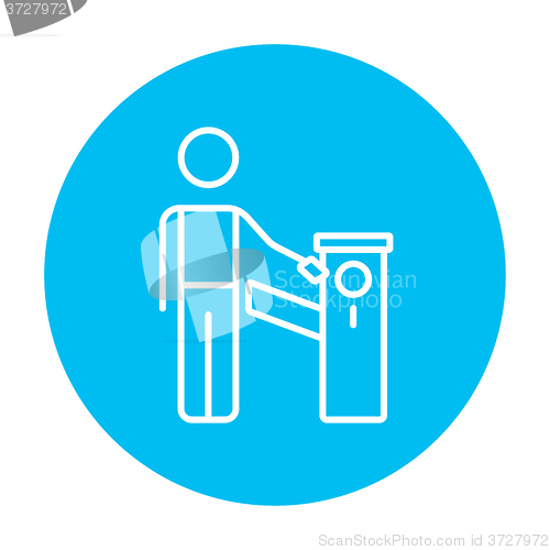 Image of Man at car barrier line icon.