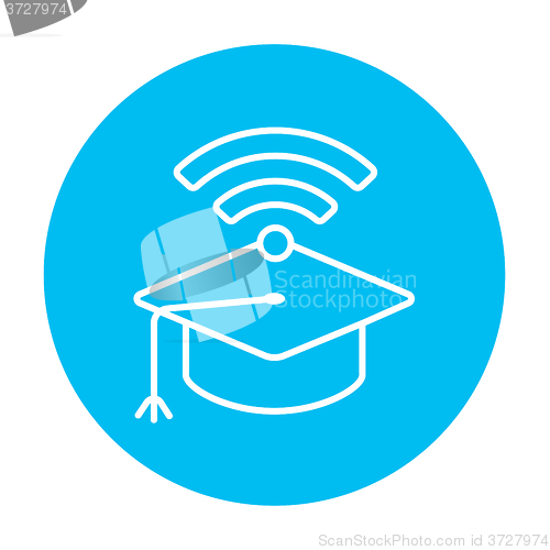 Image of Graduation cap with wi-fi sign line icon.