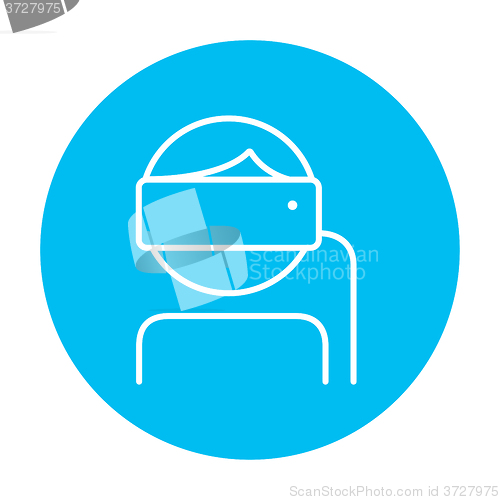 Image of Man wearing virtual reality headset line icon.