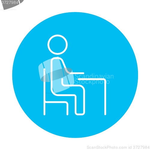 Image of Student sitting on chair at the desk line icon.