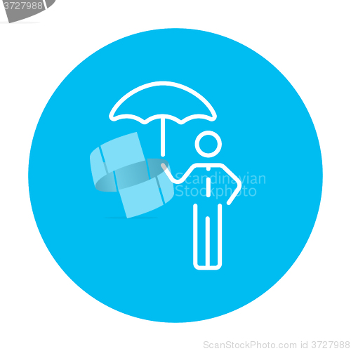 Image of Businessman with umbrella line icon.