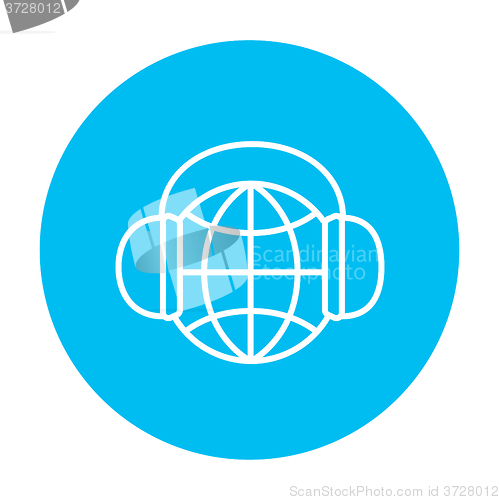 Image of Globe in headphones line icon.