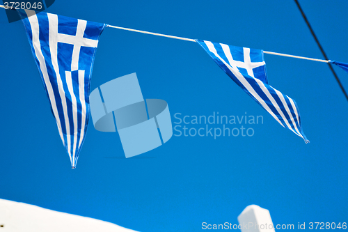Image of waving greece   in the blue sky   flagpole