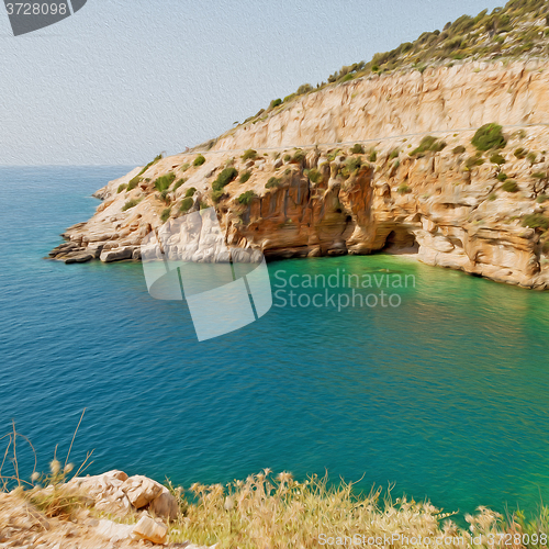 Image of asia in thurkey antalya lycia way water rocks and sky near the n