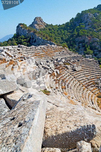 Image of the old  temple and theatre in termessos antalya turkey asia sky