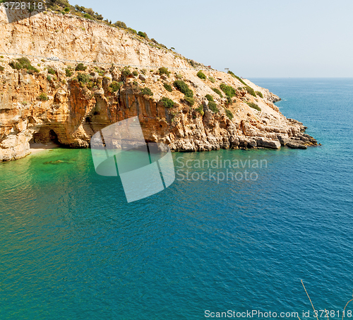 Image of asia in thurkey antalya lycia way water rocks and sky near the n