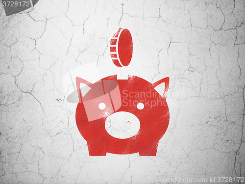 Image of Currency concept: Money Box With Coin on wall background