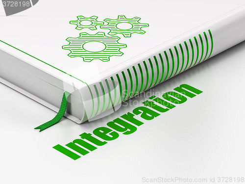 Image of Business concept: book Gears, Integration on white background