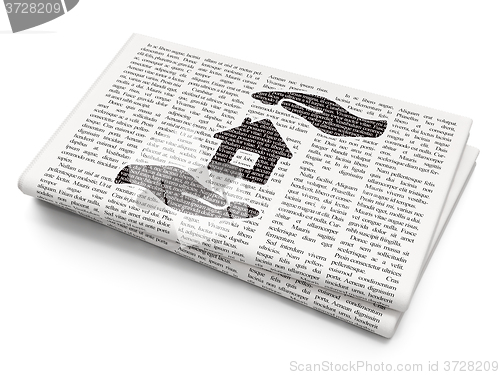 Image of Insurance concept: House And Palm on Newspaper background