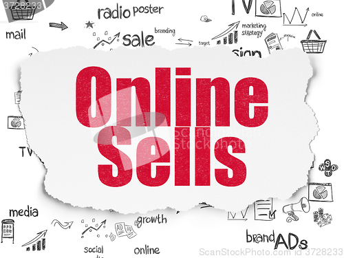 Image of Advertising concept: Online Sells on Torn Paper background