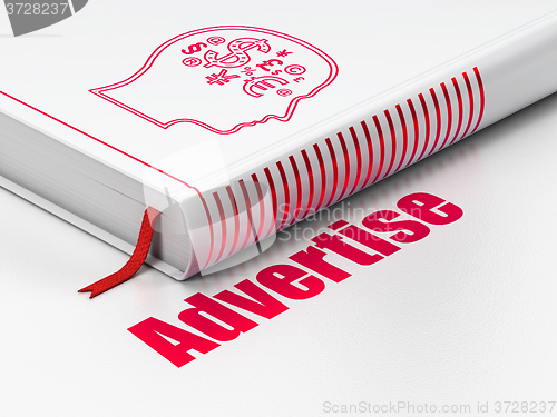 Image of Advertising concept: book Head With Finance Symbol, Advertise on white background