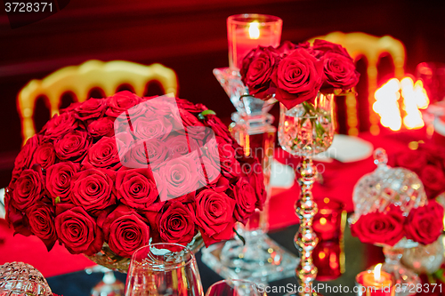 Image of Table set for wedding or another catered event dinner.