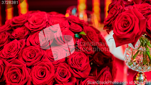 Image of Table set for wedding or another catered event dinner.