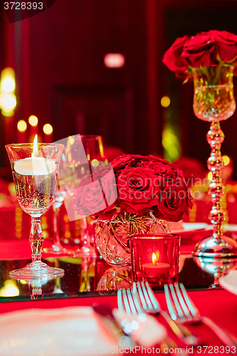 Image of Table set for wedding or another catered event dinner.