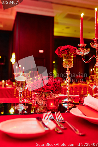 Image of Table set for wedding or another catered event dinner.