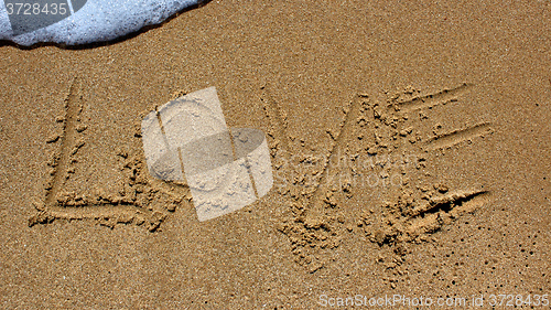 Image of love message written in sand