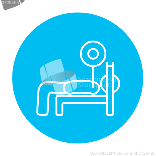 Image of Man lying on bench and lifting barbell line icon.